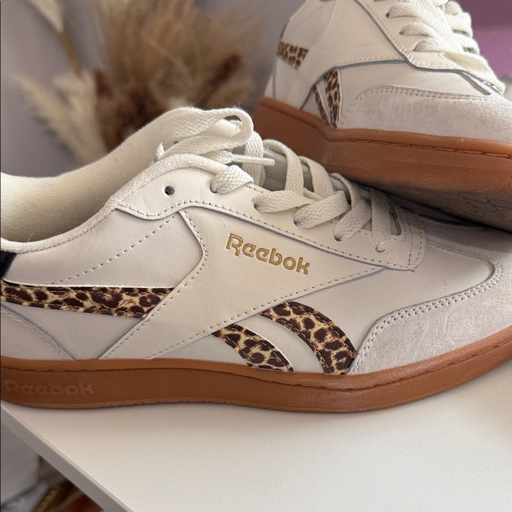 Reebok Cream and Leopard Print Sneakers